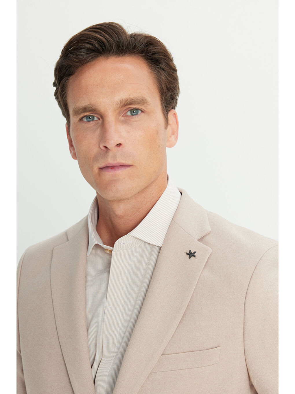 Erkek Bej Dar Kesim Mono Yaka Kapak Cepli Blazer Ceket-4