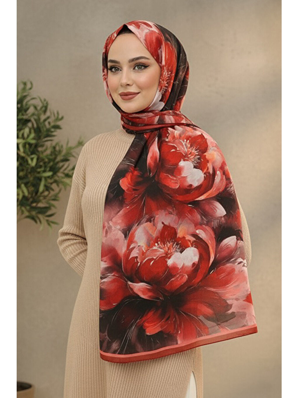 Kırmızı Mystic Flora Serisi Pamuk Şal Kirmizi - 27988-KIRMIZI-1