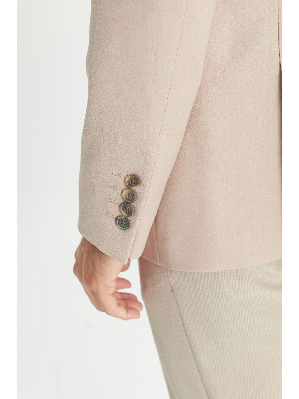 Erkek Bej Dar Kesim Mono Yaka Kapak Cepli Blazer Ceket-5