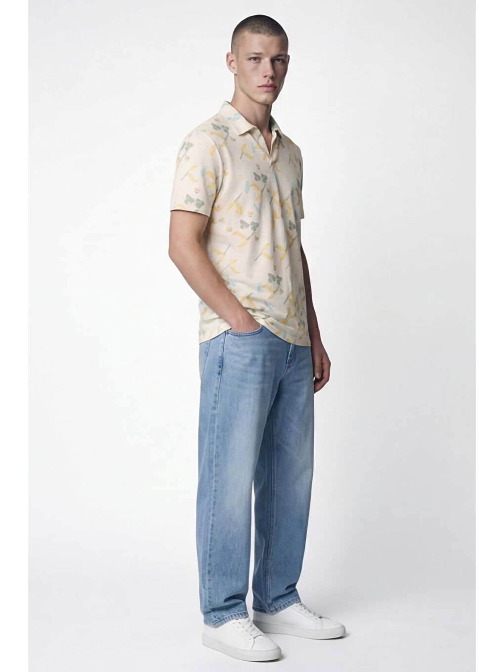 Giotelli Erkek Ekru Dar Kesim Slim Fit Desenli Kısa Kollu Polo Yaka Tişört-2