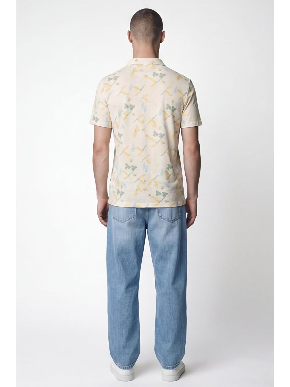 Giotelli Erkek Ekru Dar Kesim Slim Fit Desenli Kısa Kollu Polo Yaka Tişört-3
