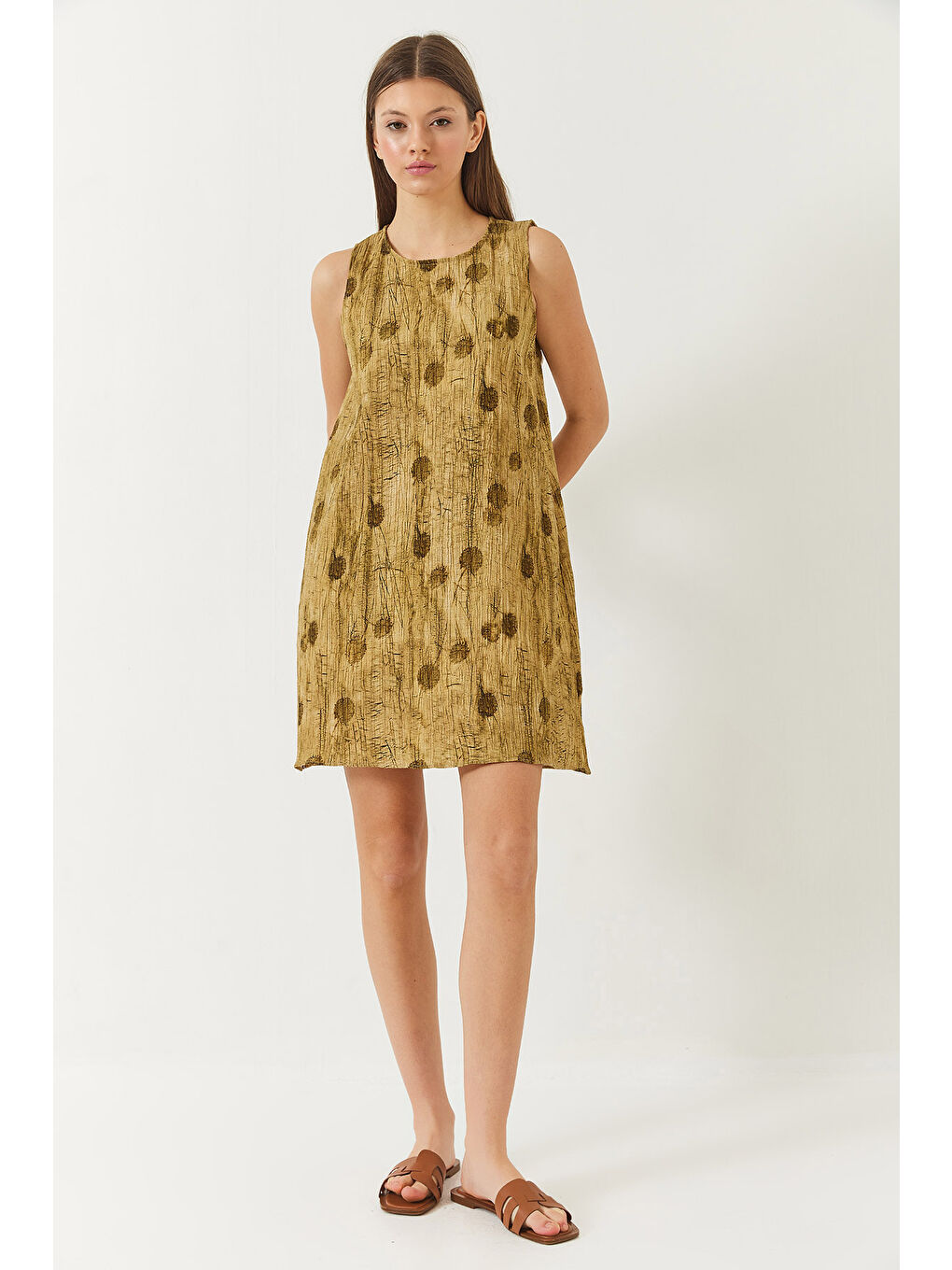 Yeşil Kadın A-Line Cep Detaylı Empirme Elbise-1