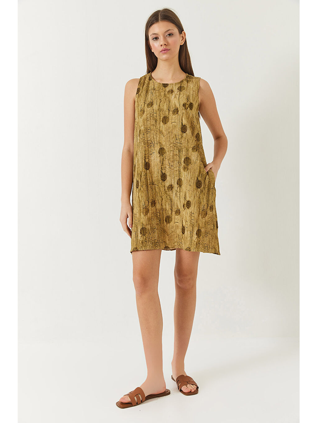 Yeşil Kadın A-Line Cep Detaylı Empirme Elbise-2