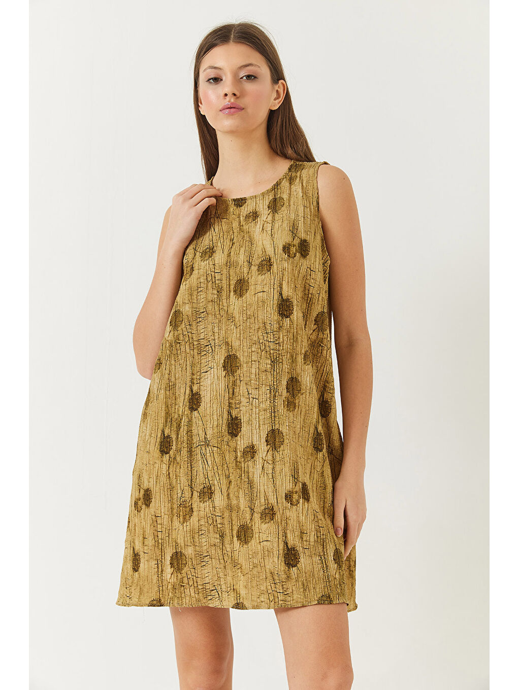 Yeşil Kadın A-Line Cep Detaylı Empirme Elbise-3