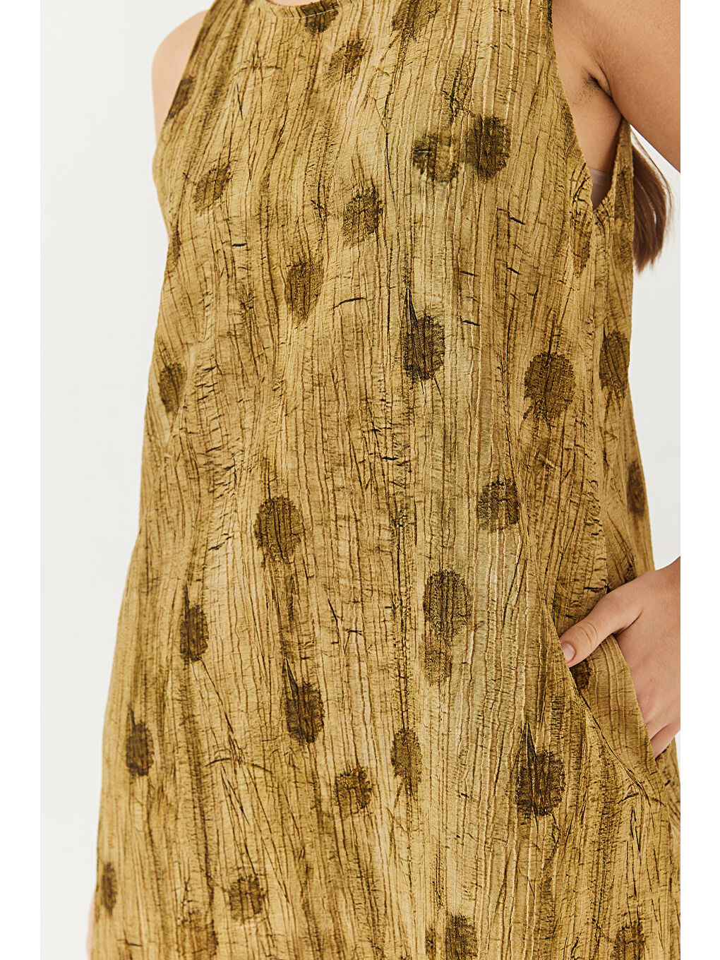 Yeşil Kadın A-Line Cep Detaylı Empirme Elbise-4