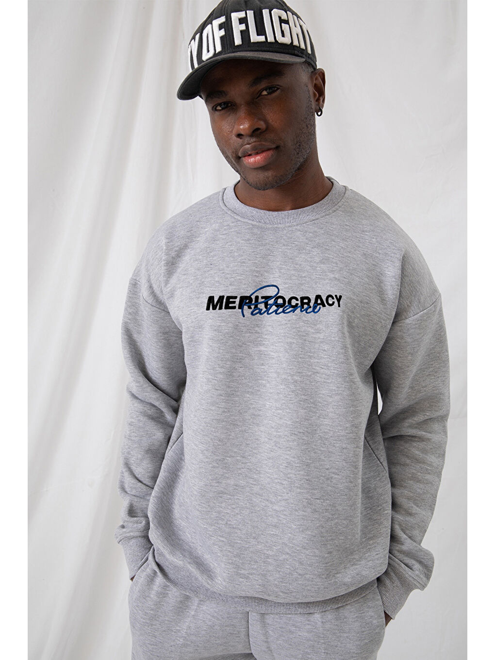 Erkek Meritocracy Oversize Gri Sweatshirt-1
