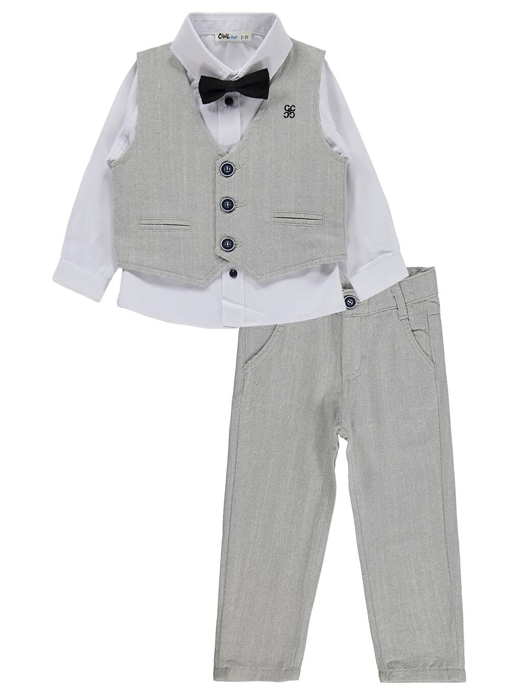 Boys Yelekli 3'lü Keten 2-5 Yaş Takım - Gri 2-3 Yaş-1