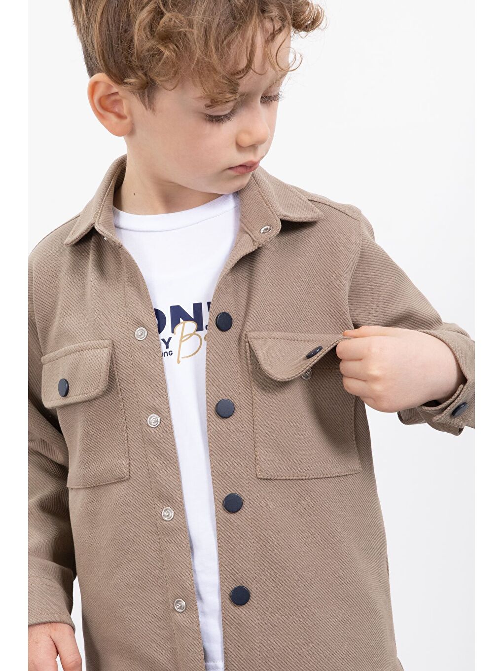 Kahverengi Çıtçıtlı Gömlekli Erkek Çocuk 3lü Tişörtlü Takım 23382-3