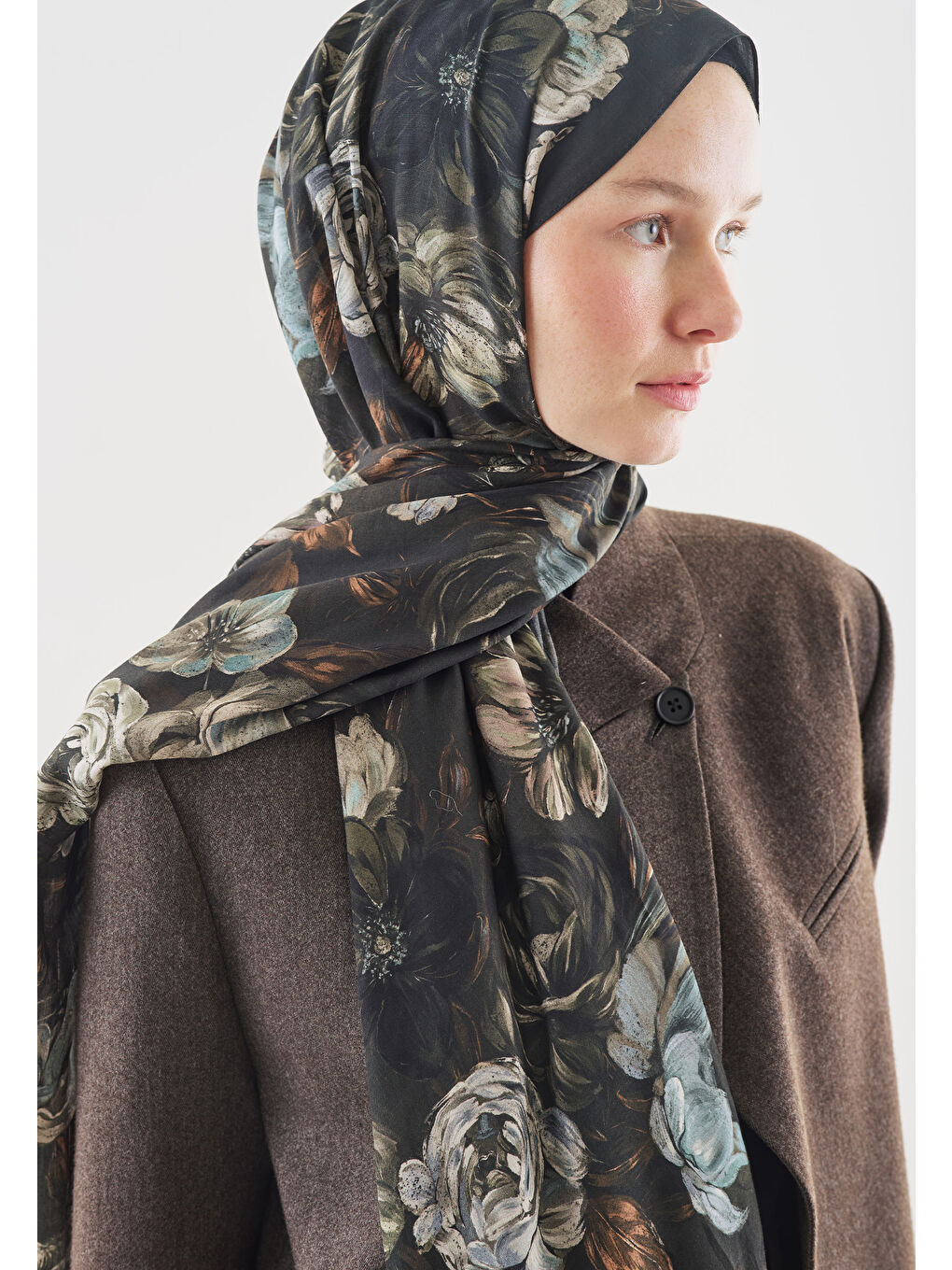 Yeşil ROSINE DESENLİ PAMUK VİSKON ŞAL DERİN YEŞİL-1