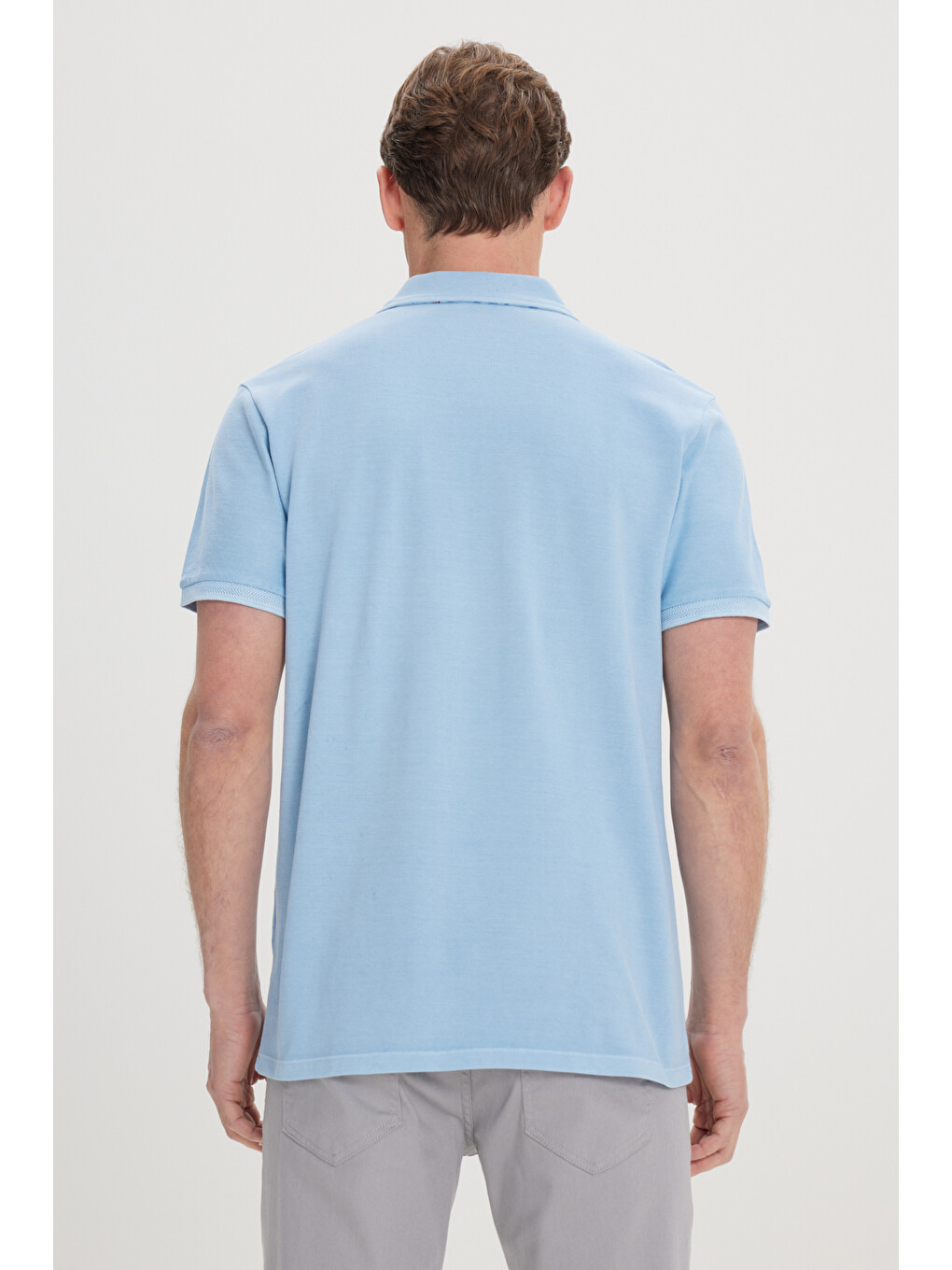 Erkek Açık Mavi Slim Fit Dar Kesim %100 Pamuk Polo Yaka Tişört-4