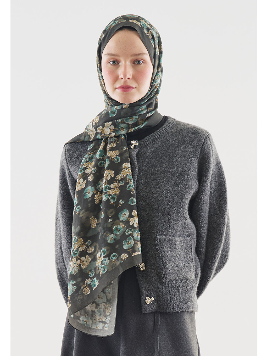 Yeşil SECRET PEARL DESENLİ PAMUK VİSKON ŞAL DERİN YEŞİL-1