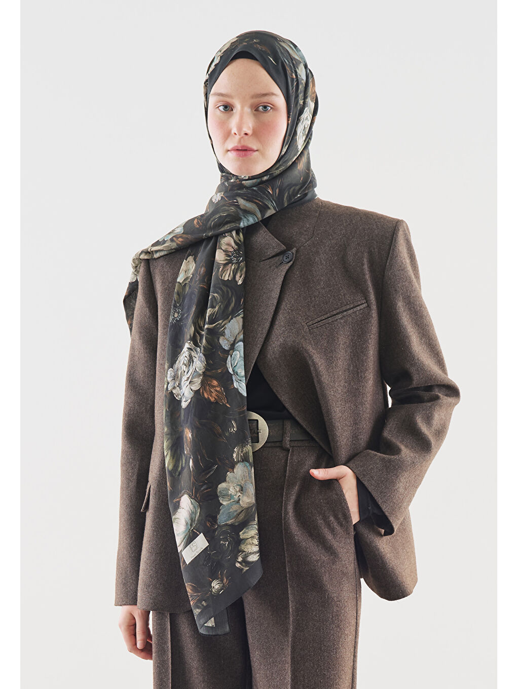 Yeşil ROSINE DESENLİ PAMUK VİSKON ŞAL DERİN YEŞİL-2