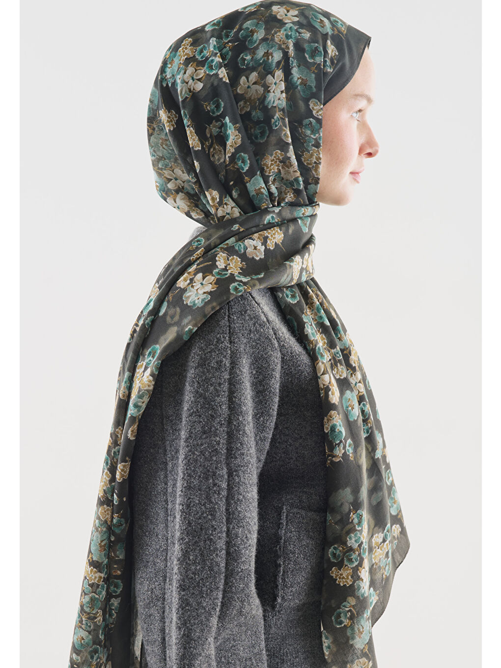 Yeşil SECRET PEARL DESENLİ PAMUK VİSKON ŞAL DERİN YEŞİL-2