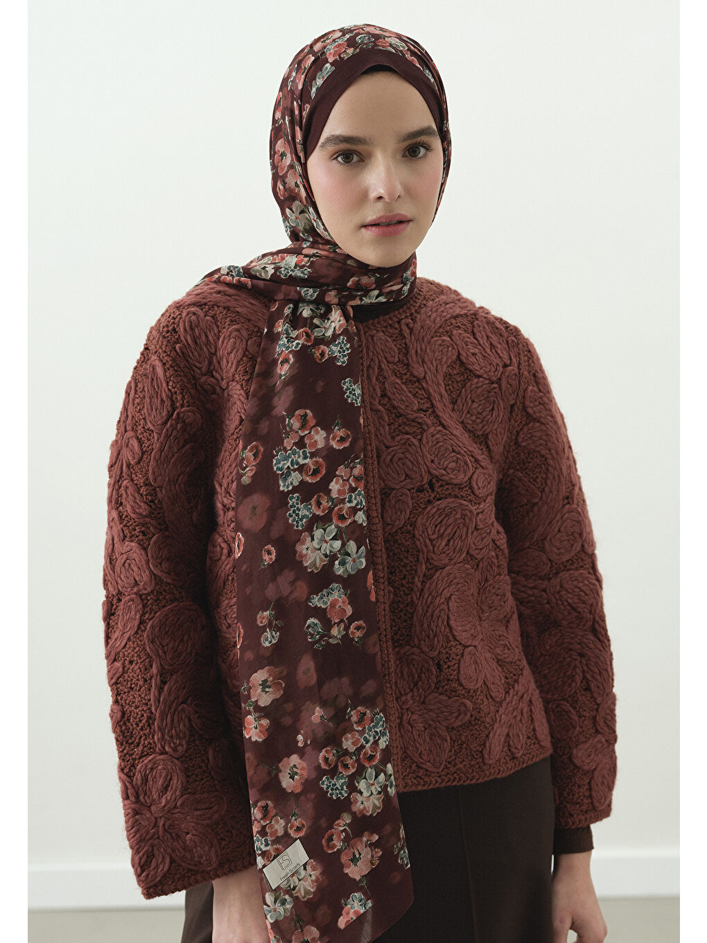 Bordo SECRET PEARL DESENLİ PAMUK VİSKON ŞAL BORDO-1