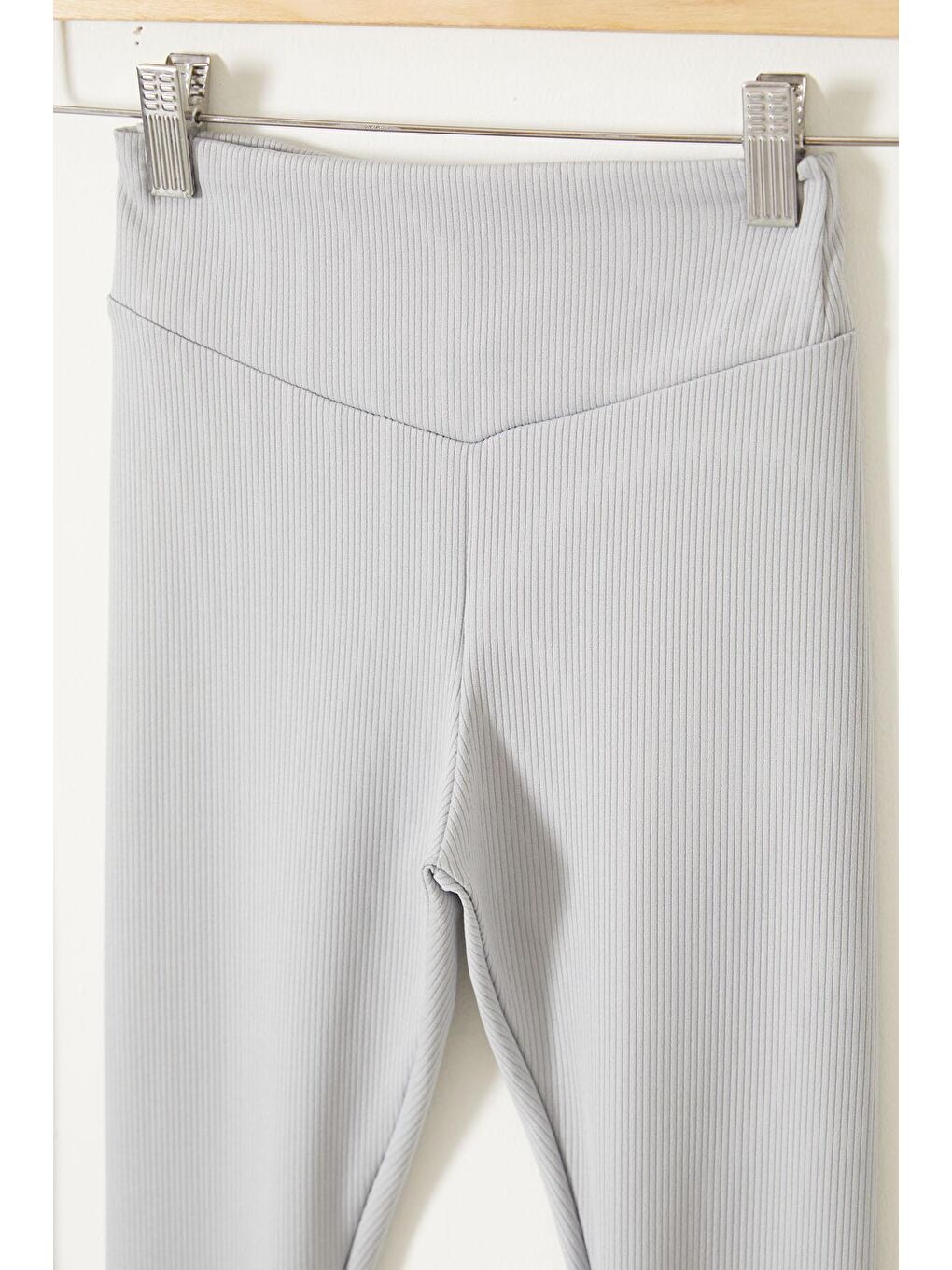 Renksiz Yüksek Bel 2'li Fitilli Kız Çocuk Tayt Siyah-Gri 18080-1