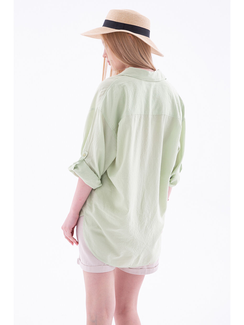 Yeşil Pamuklu Comfort Fit Önü Kısa Arkası Uzun Gömlek 25Y0051K1-4