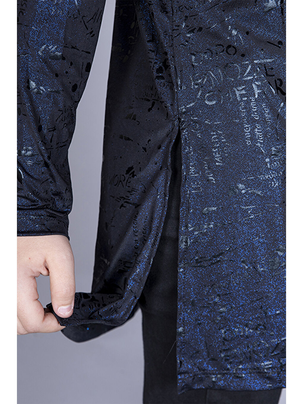 Mavi Kız Çocuk Simli Harf Desenli Tişört-1