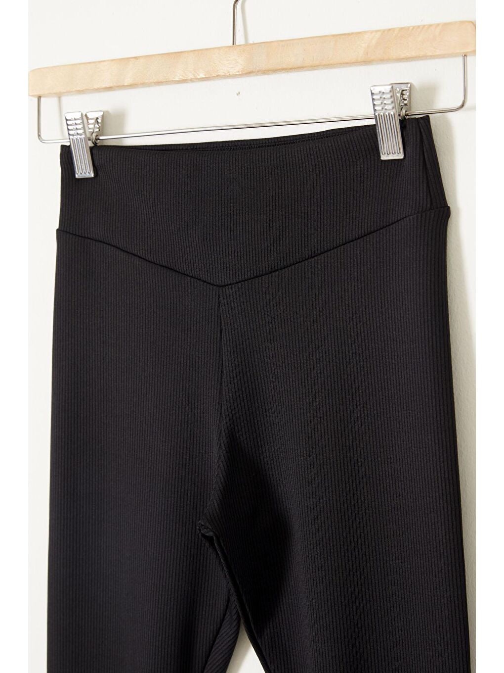 Renksiz Yüksek Bel 2'li Fitilli Kız Çocuk Tayt Siyah-Gri 18080-3