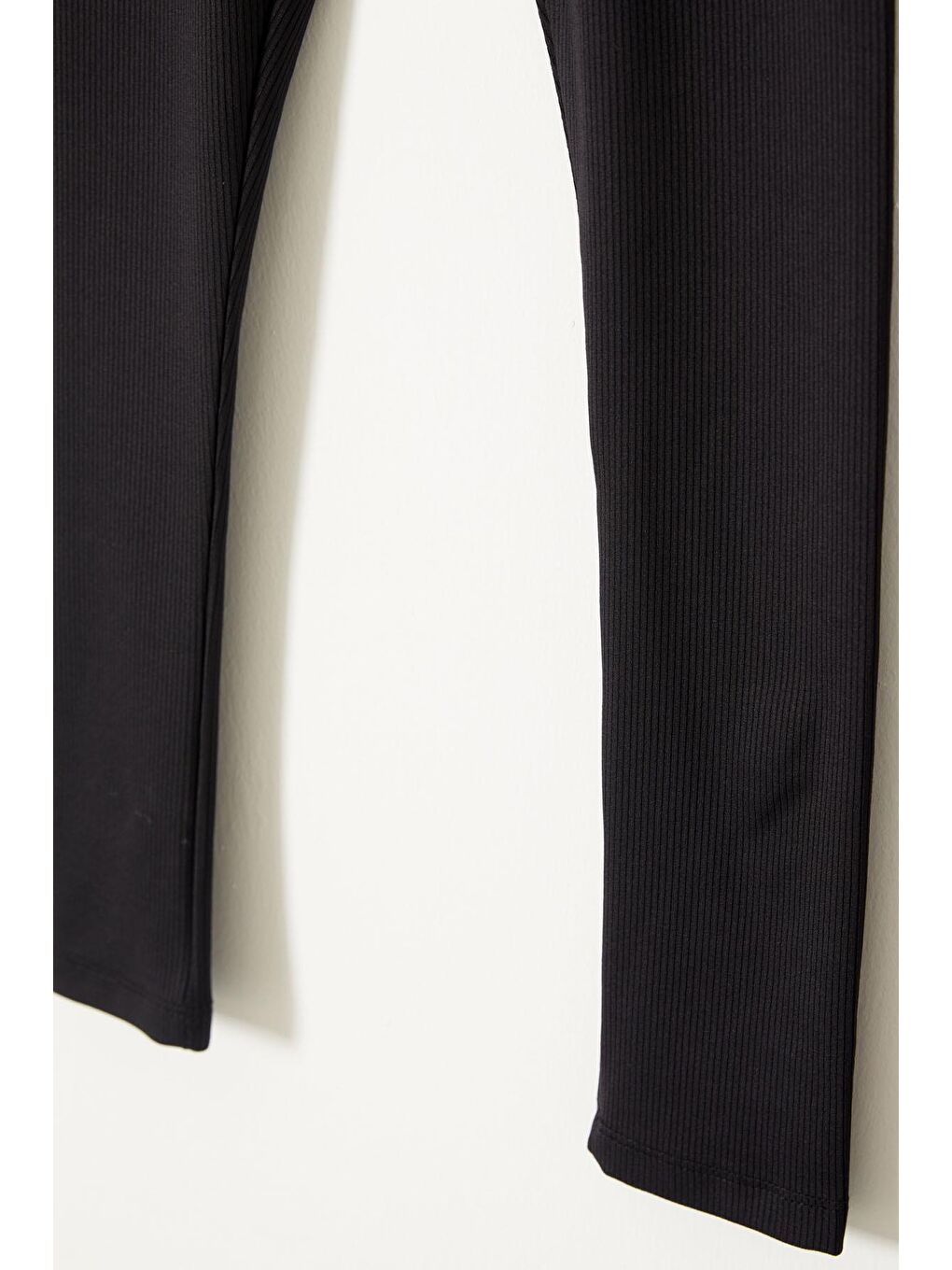 Renksiz Yüksek Bel 2'li Fitilli Kız Çocuk Tayt Siyah-Gri 18080-4