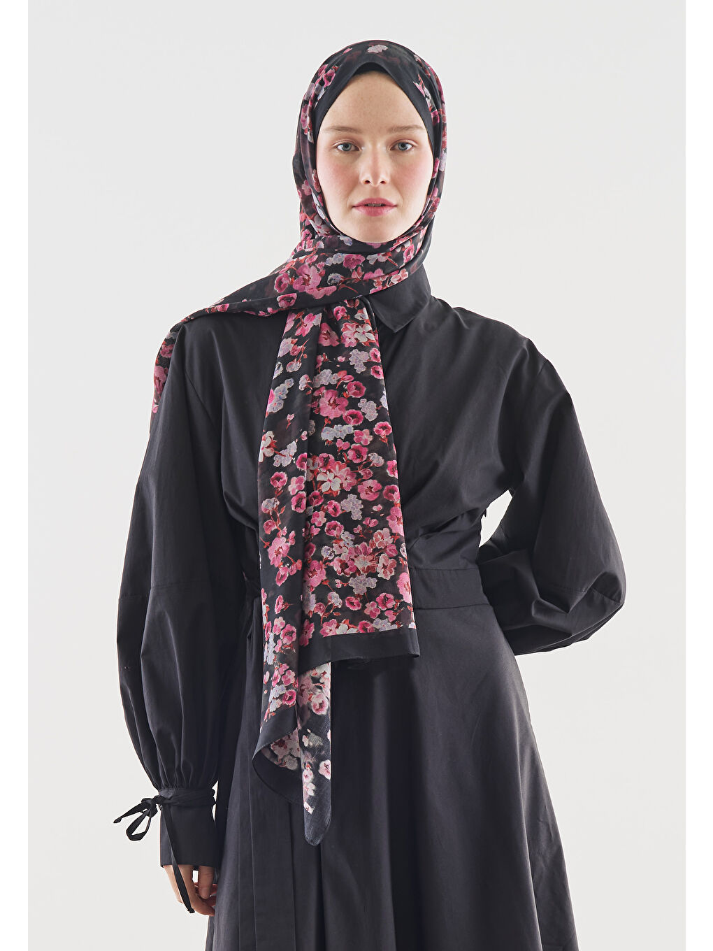 Siyah SECRET PEARL DESENLİ PAMUK VİSKON ŞAL SİYAH-1