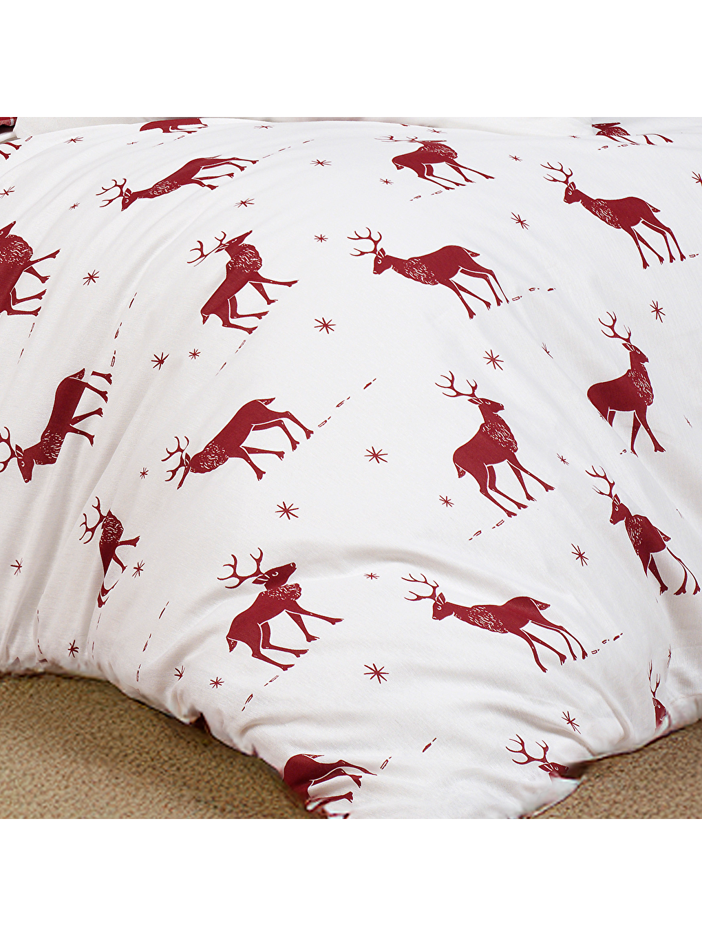 Kolay Ütülenir Nevresim Takımı Çift Kişilik Geyik Bordo-1