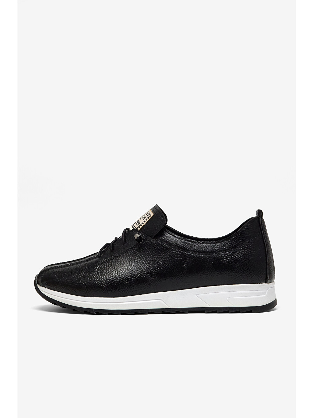 Kadın Siyah Rahat Kalıp Ortopedik Bağcıklı Loafer-3