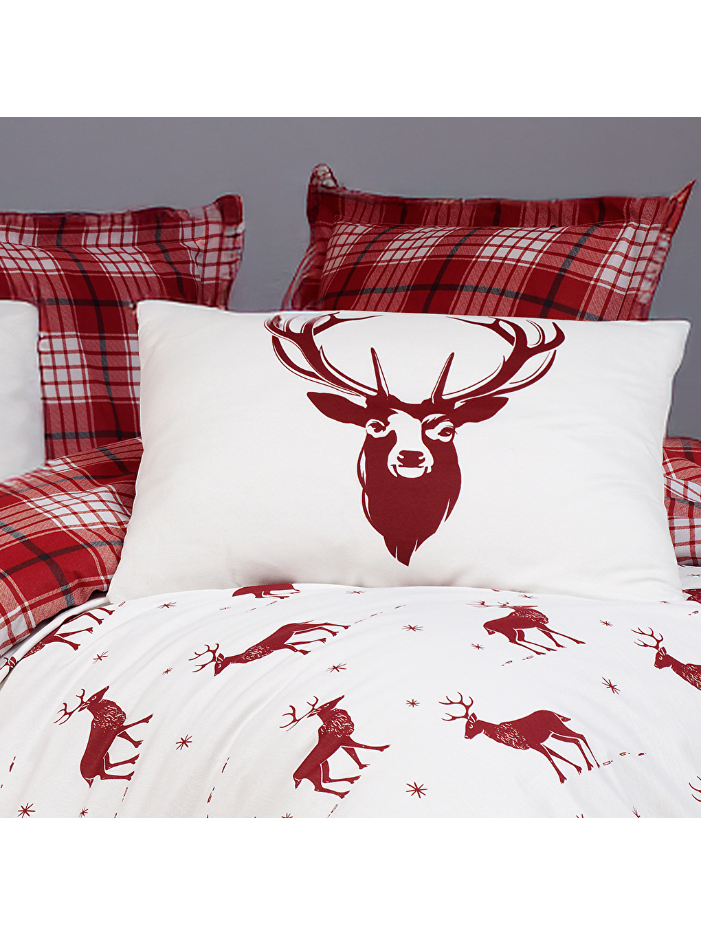 Kolay Ütülenir Nevresim Takımı Çift Kişilik Geyik Bordo-2