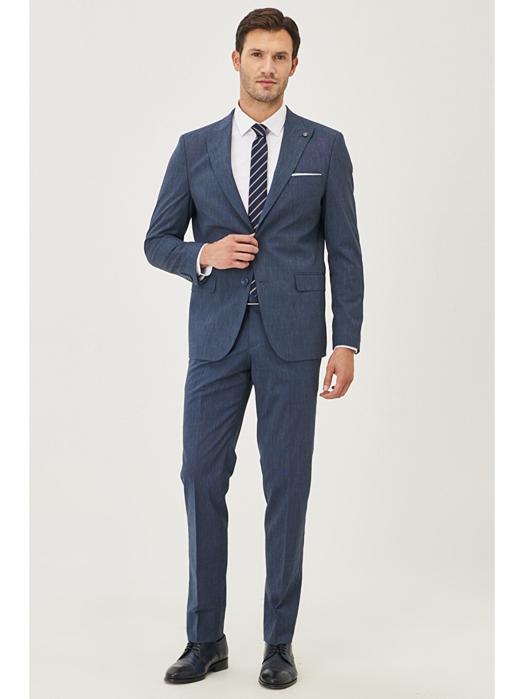 Erkek Lacivert Slim Fit Desenli Takım Elbise-1