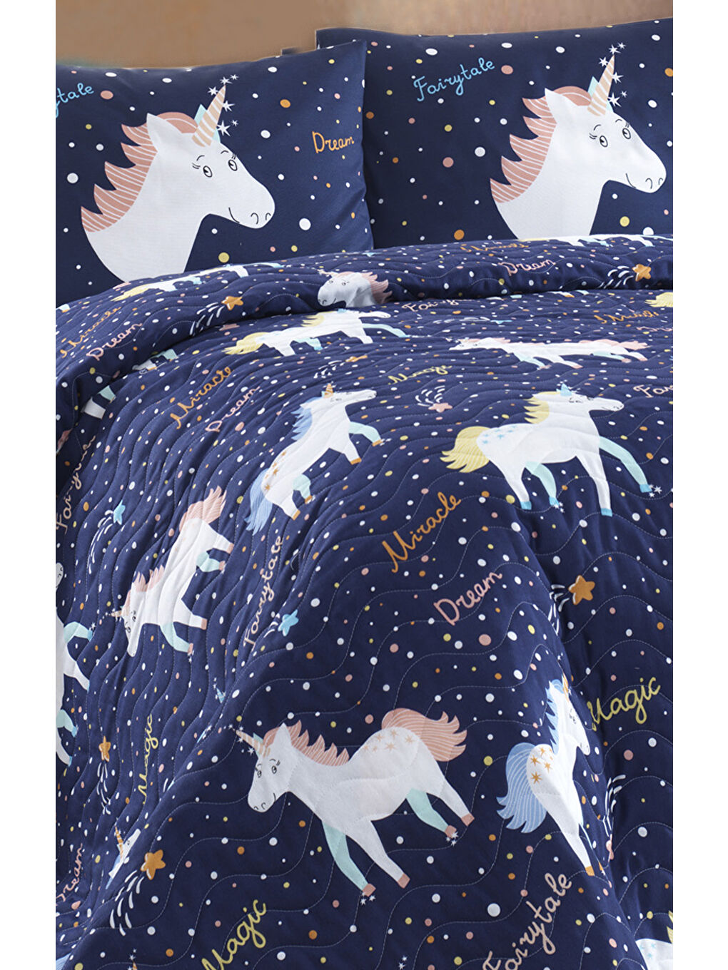 Lacivert Kapitone Yatak Örtüsü Seti Çift Kişilik-1