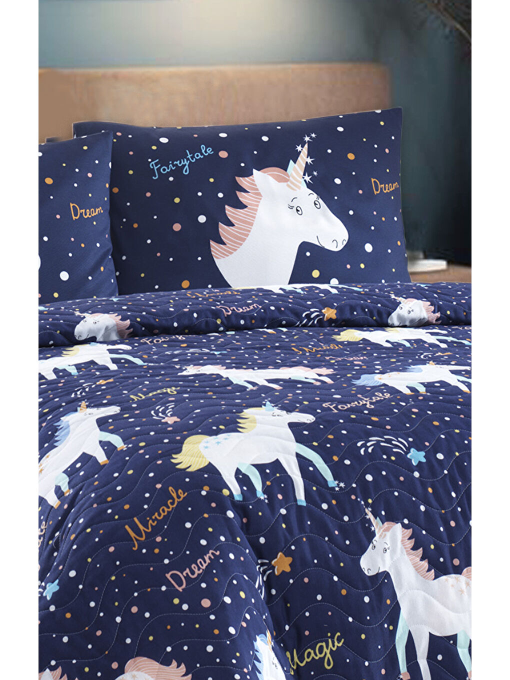 Lacivert Kapitone Yatak Örtüsü Seti Çift Kişilik-2