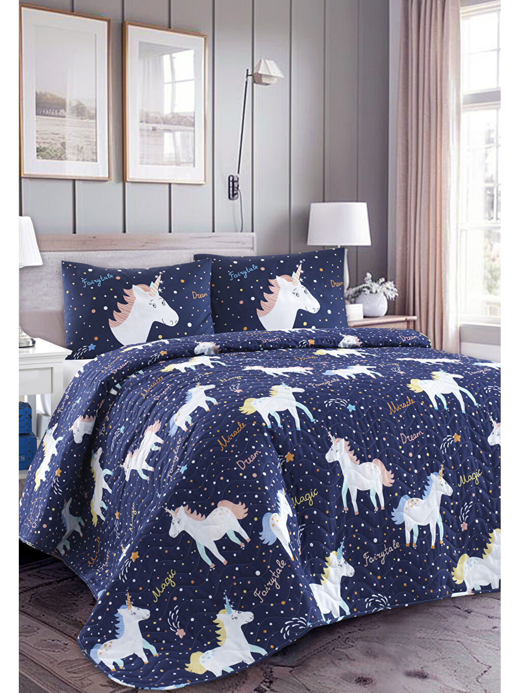 Lacivert Kapitone Yatak Örtüsü Seti Çift Kişilik-3