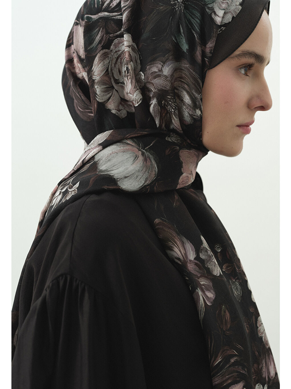 Antrasit ROSINE DESENLİ PAMUK VİSKON ŞAL ANTRASİT-1