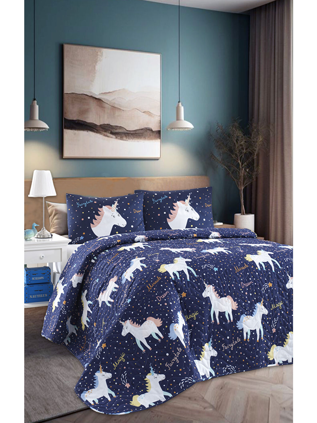 Lacivert Kapitone Yatak Örtüsü Seti Çift Kişilik-4