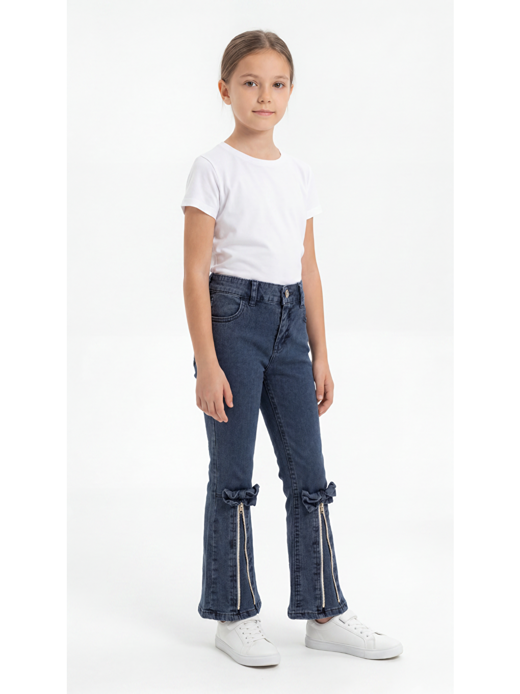 Lacivert Fermuar Detaylı Kız Çocuk Jean Pantolon-1