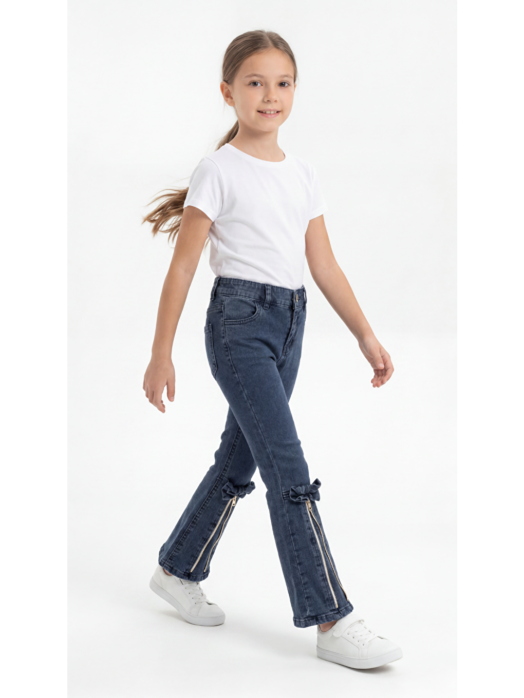 Lacivert Fermuar Detaylı Kız Çocuk Jean Pantolon-2