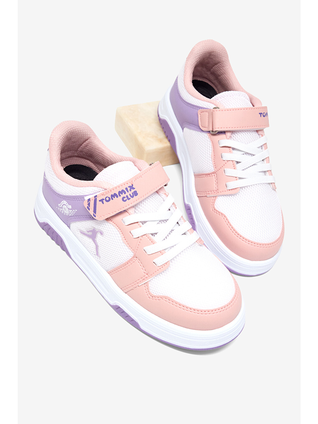 Pembe Çocuk Unisex Pudra Lila Beyaz Rahat Kalıp Ortopedik Cırtlı Sneaker-3