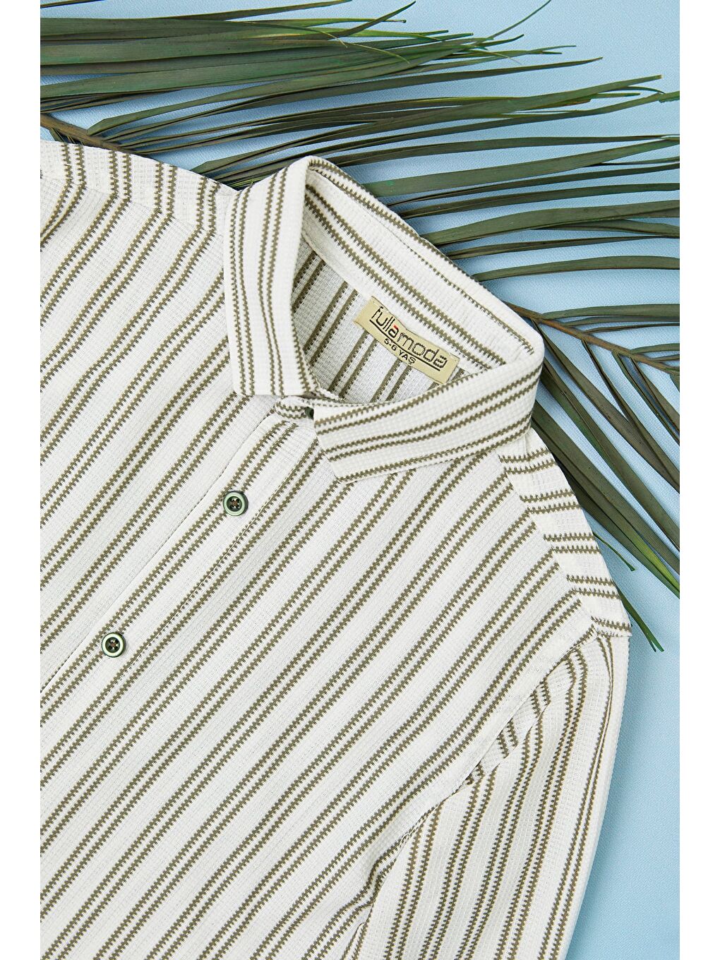 Yeşil Çizgili Düğmeli Erkek Çocuk Gömlek-1