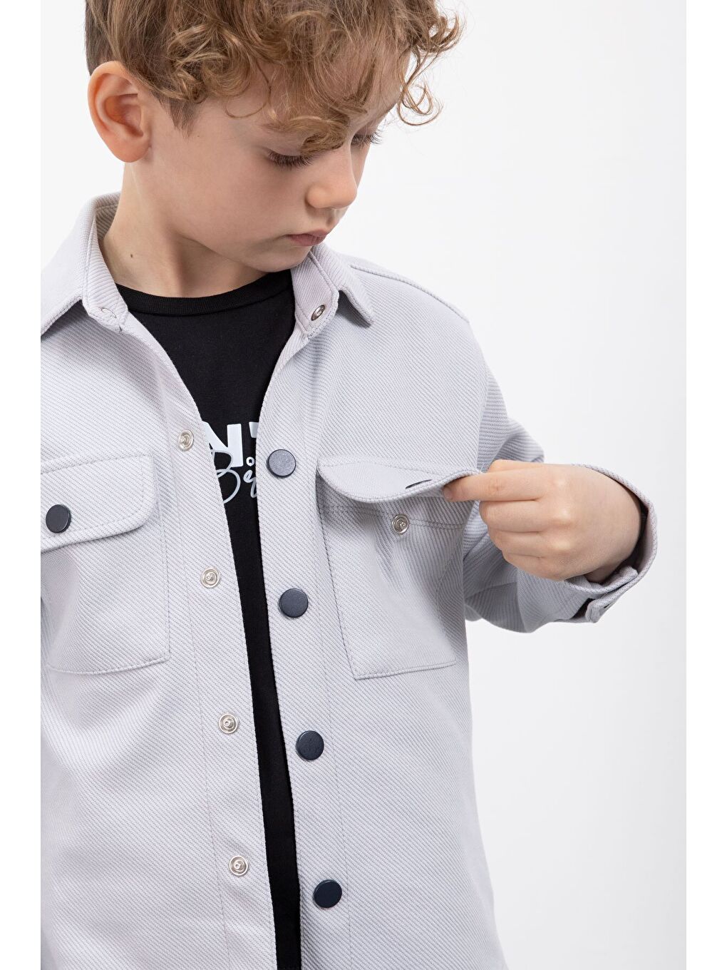 Gri Çıtçıtlı Gömlekli Erkek Çocuk 3lü Tişörtlü Takım 23381-3