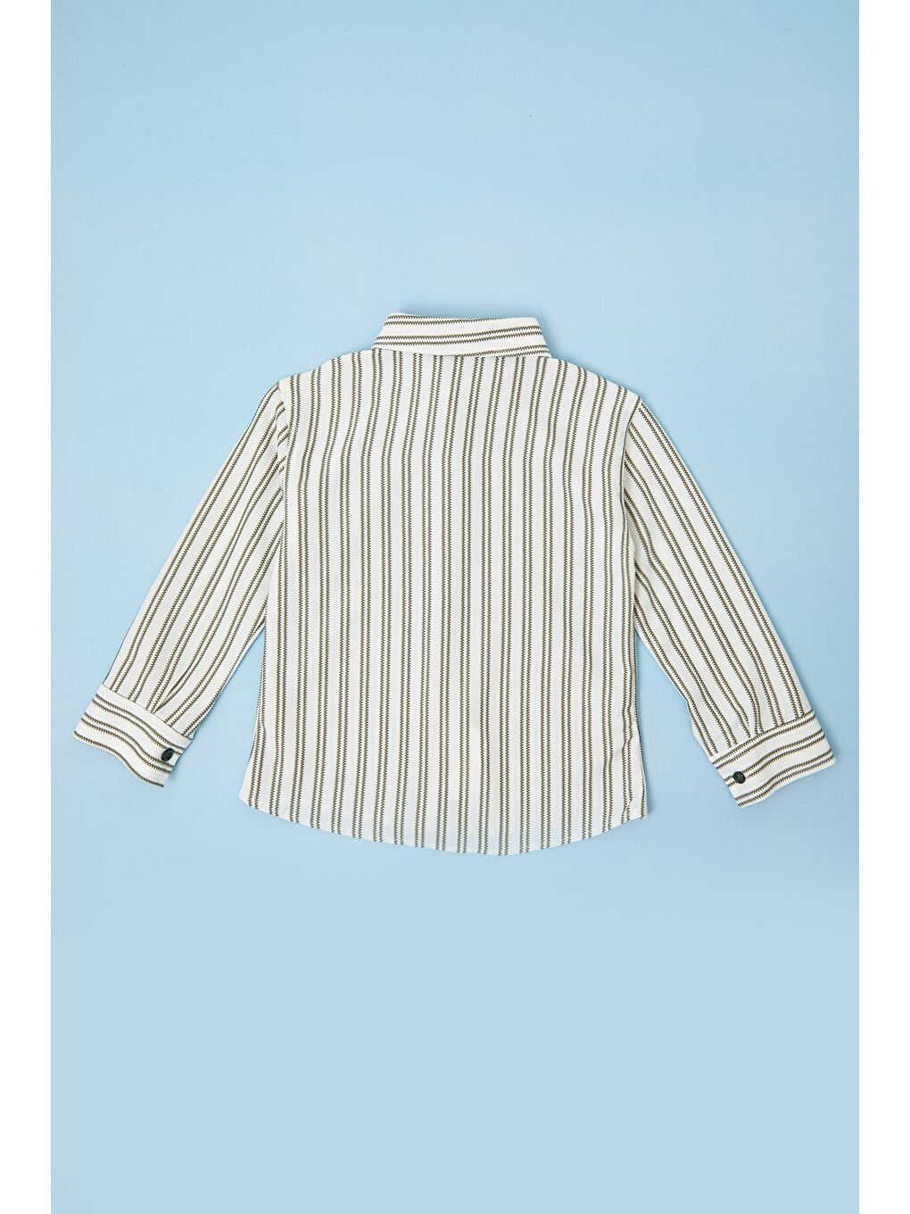 Yeşil Çizgili Düğmeli Erkek Çocuk Gömlek-2