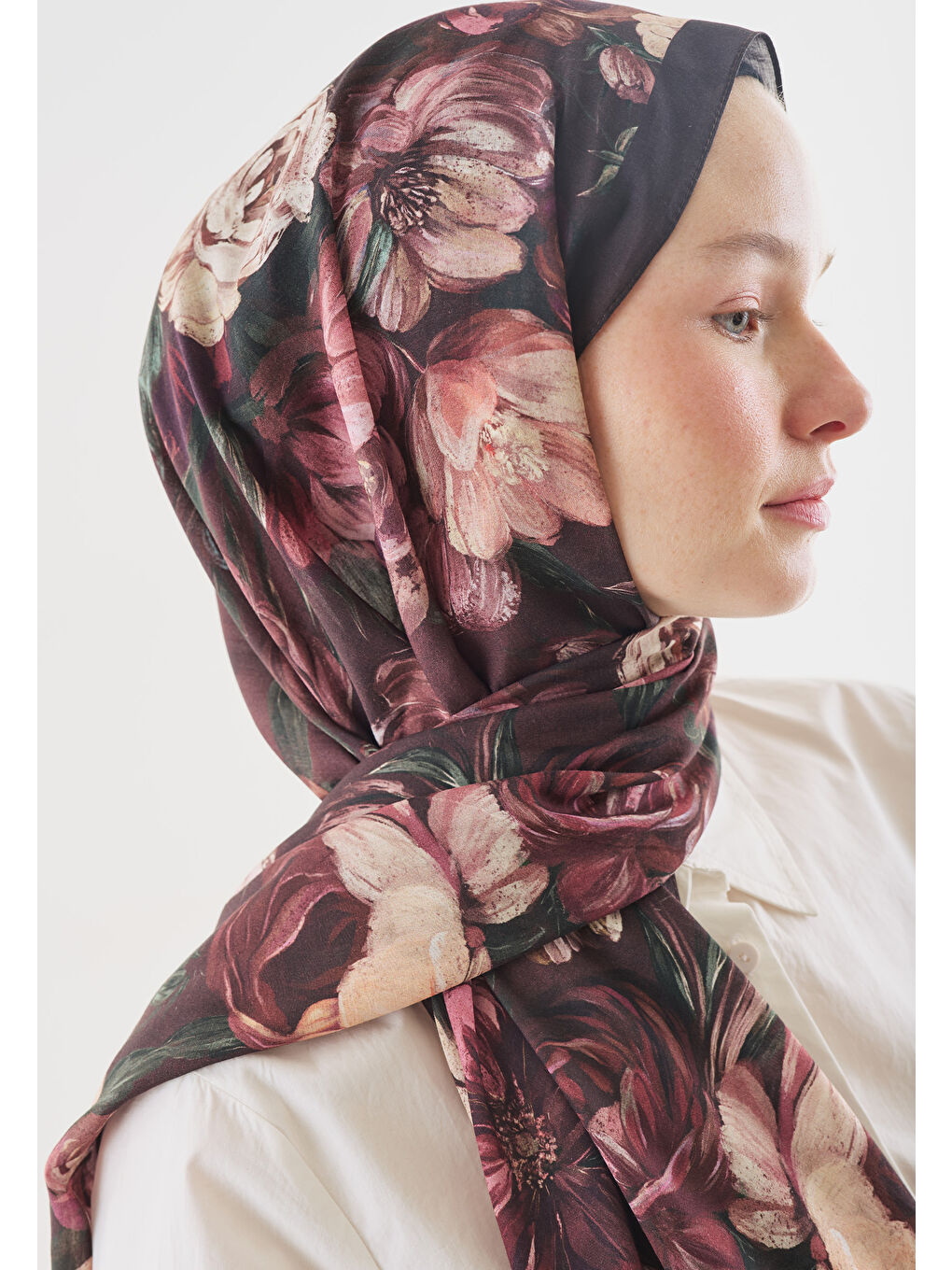 Bordo ROSINE DESENLİ PAMUK VİSKON ŞAL BORDO-2