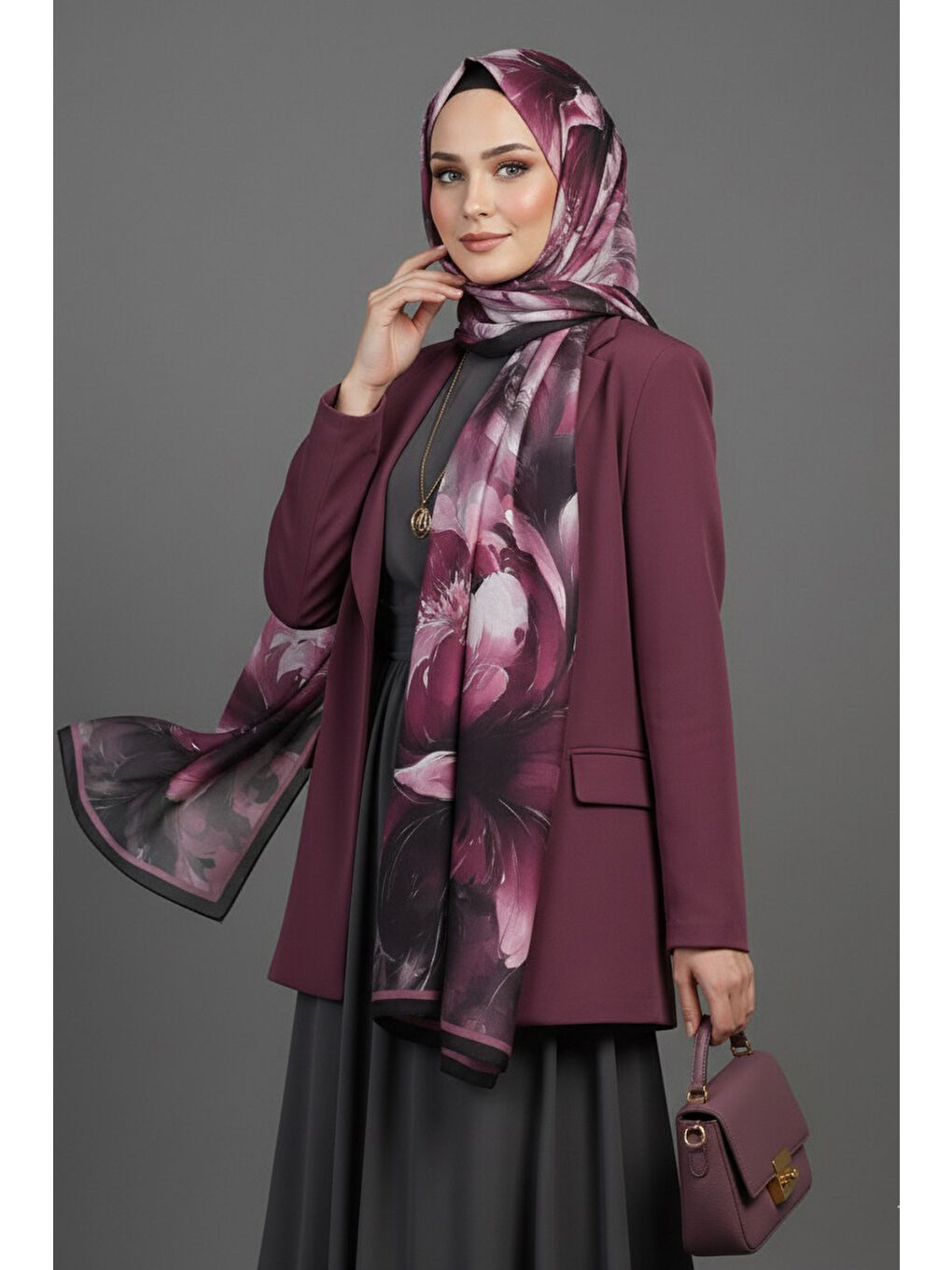 Mystic Flora Serisi Pamuk Şal Mürdüm - 27988-MURDUM