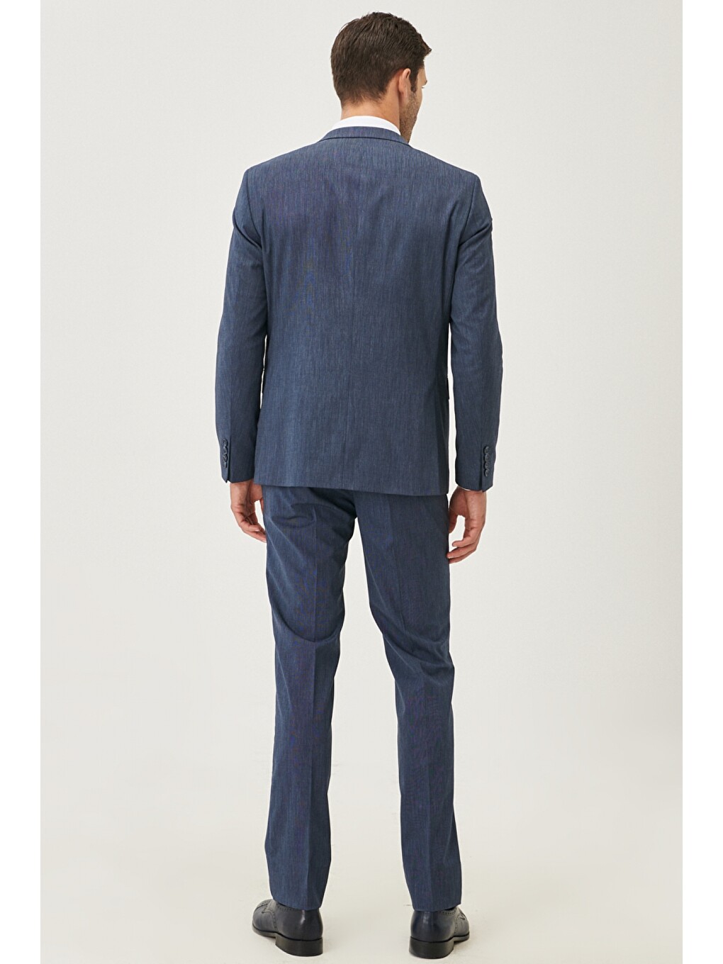 Erkek Lacivert Slim Fit Desenli Takım Elbise-4