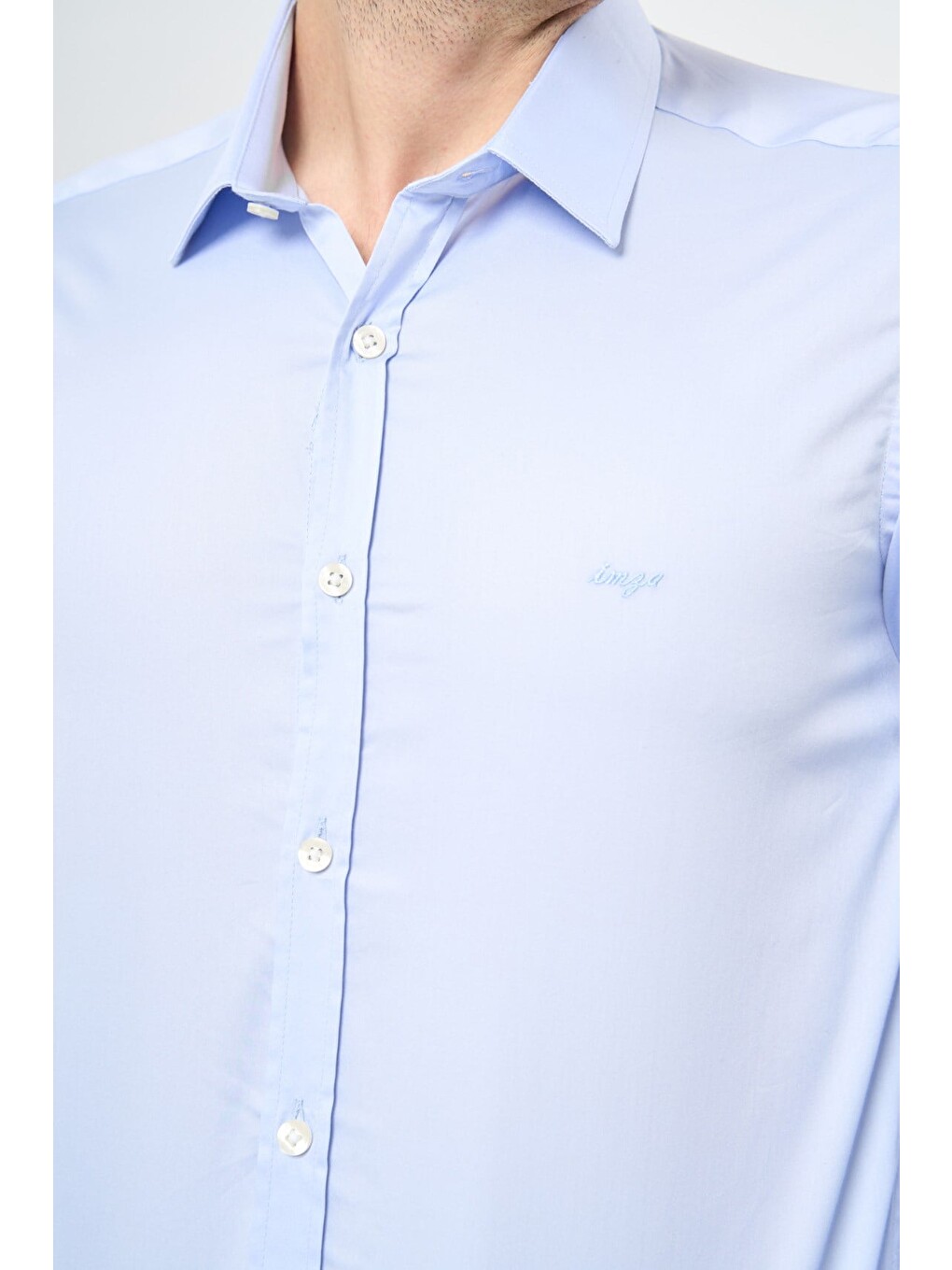 Mavi Sert Yaka Uzun Kol Cepsiz Slim Fit %100 Pamuk Gömlek 1004260324-3