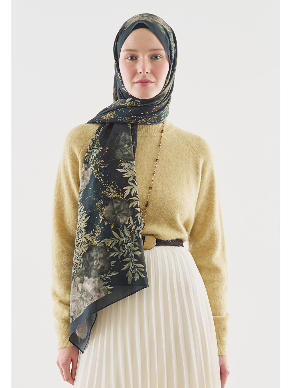 Petrol SOFT HIBISCUS DESENLİ PAMUK VİSKON ŞAL PETROL-1