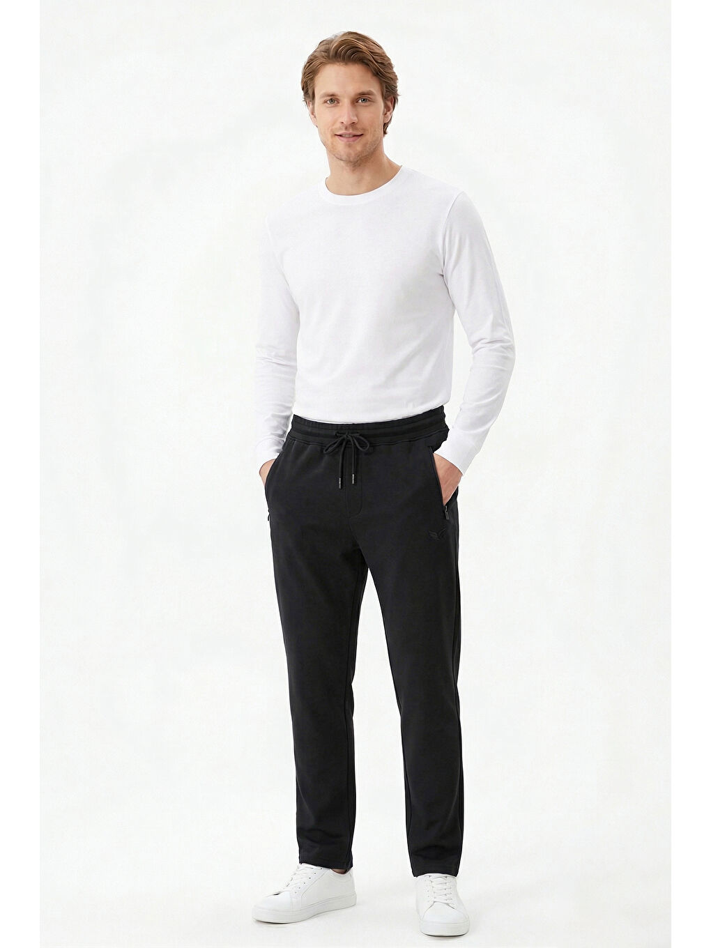 Erkek Paçası Düz Beli Lastikli Eşofman Altı 25708 Siyah-2