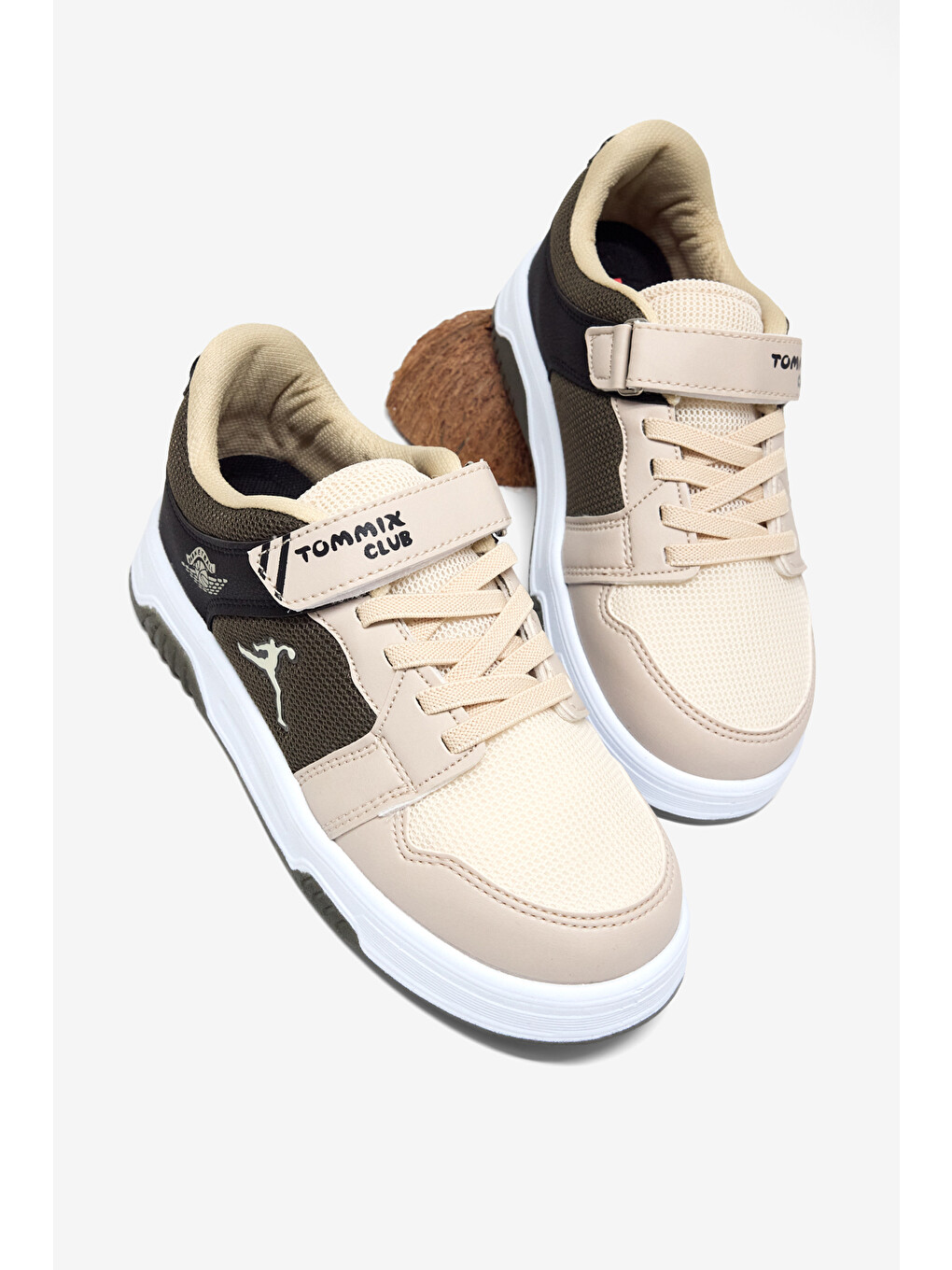Çocuk Unisex Bej Haki Siyah Rahat Kalıp Ortopedik Cırtlı Sneaker-1