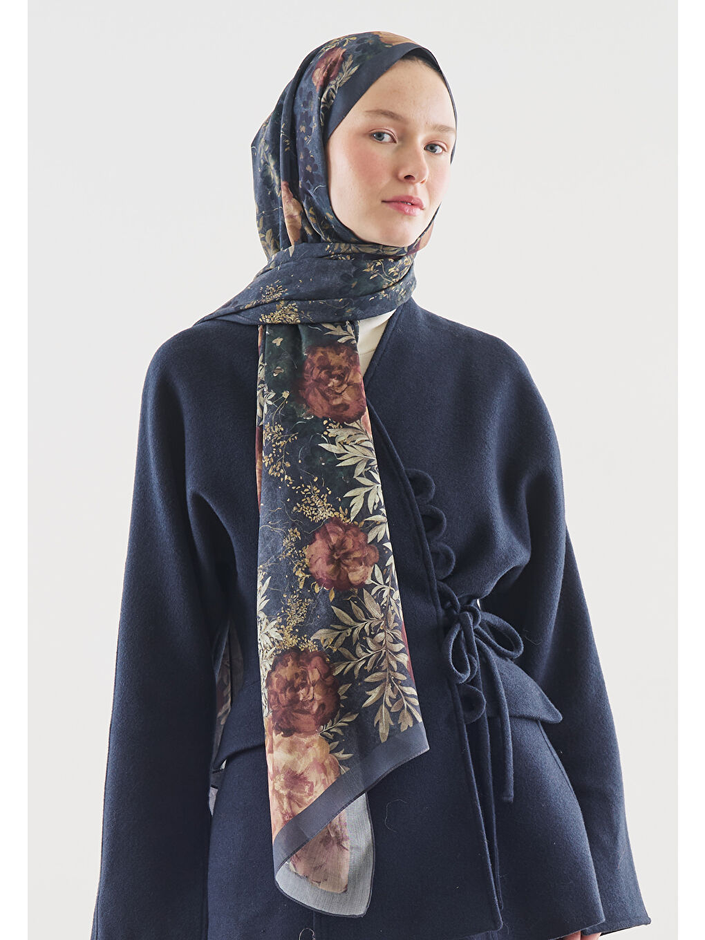 İndigo SOFT HIBISCUS DESENLİ PAMUK VİSKON ŞAL İNDİGO-1