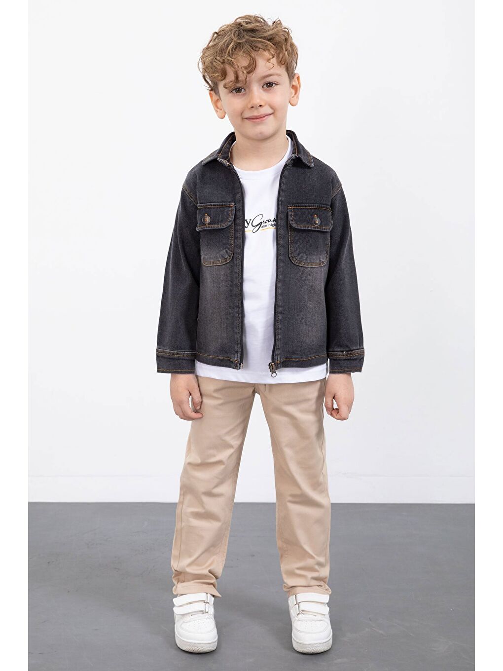 Siyah Fermuarlı Jean Ceketli Erkek Çocuk Pantolonlu 3lü Takım 23387