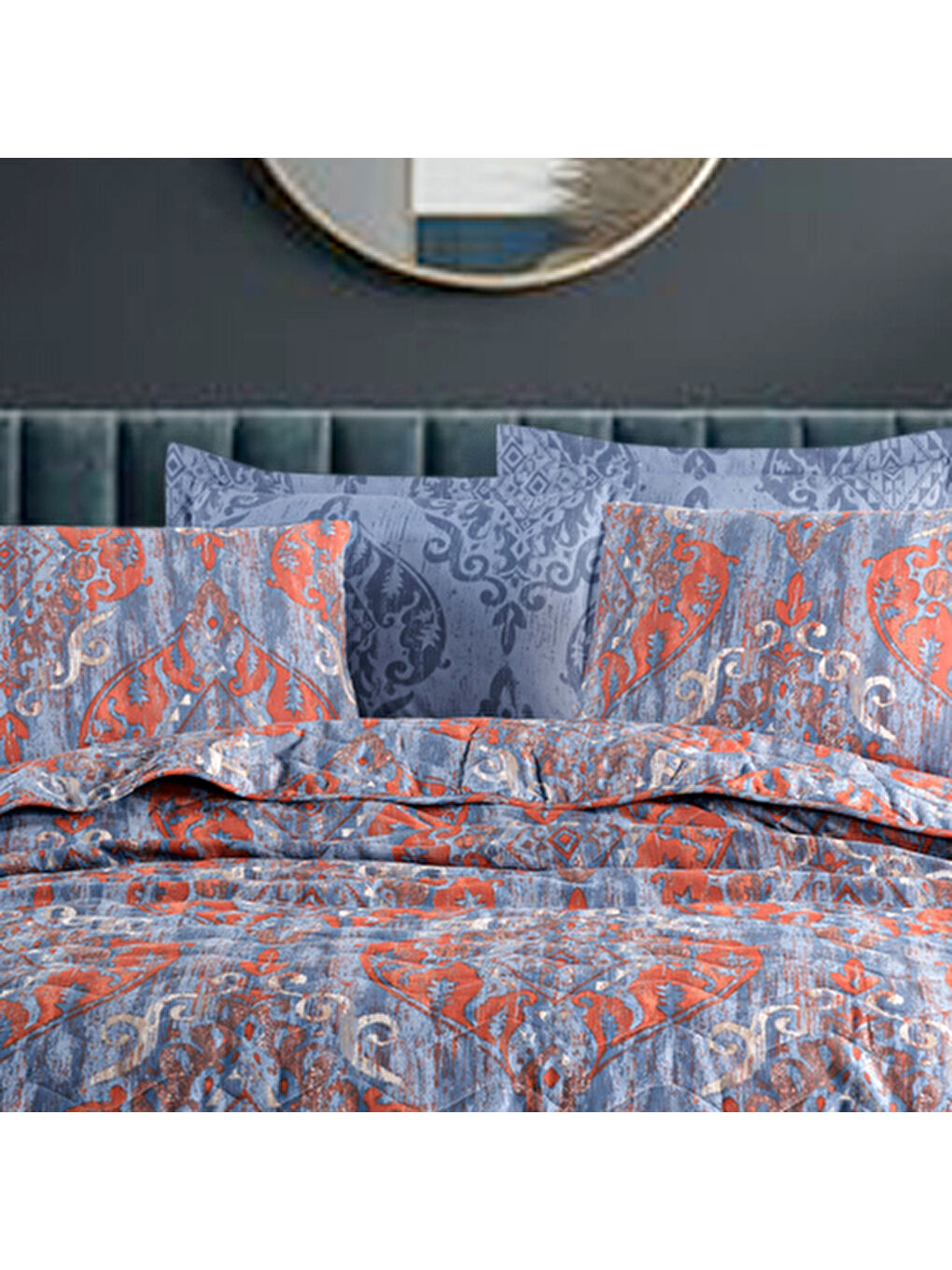 Kapitone Yatak Örtüsü Seti Çift Kişilik Hitit Lacivert-3