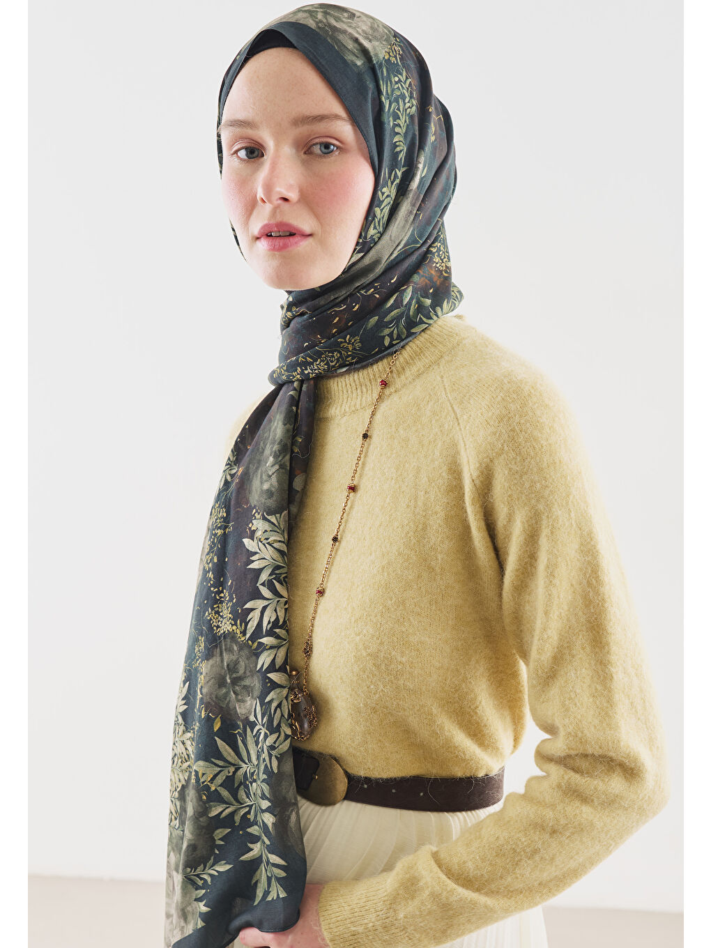 Petrol SOFT HIBISCUS DESENLİ PAMUK VİSKON ŞAL PETROL-3